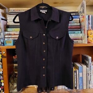 Vintage black western style sleeveless button up vest.